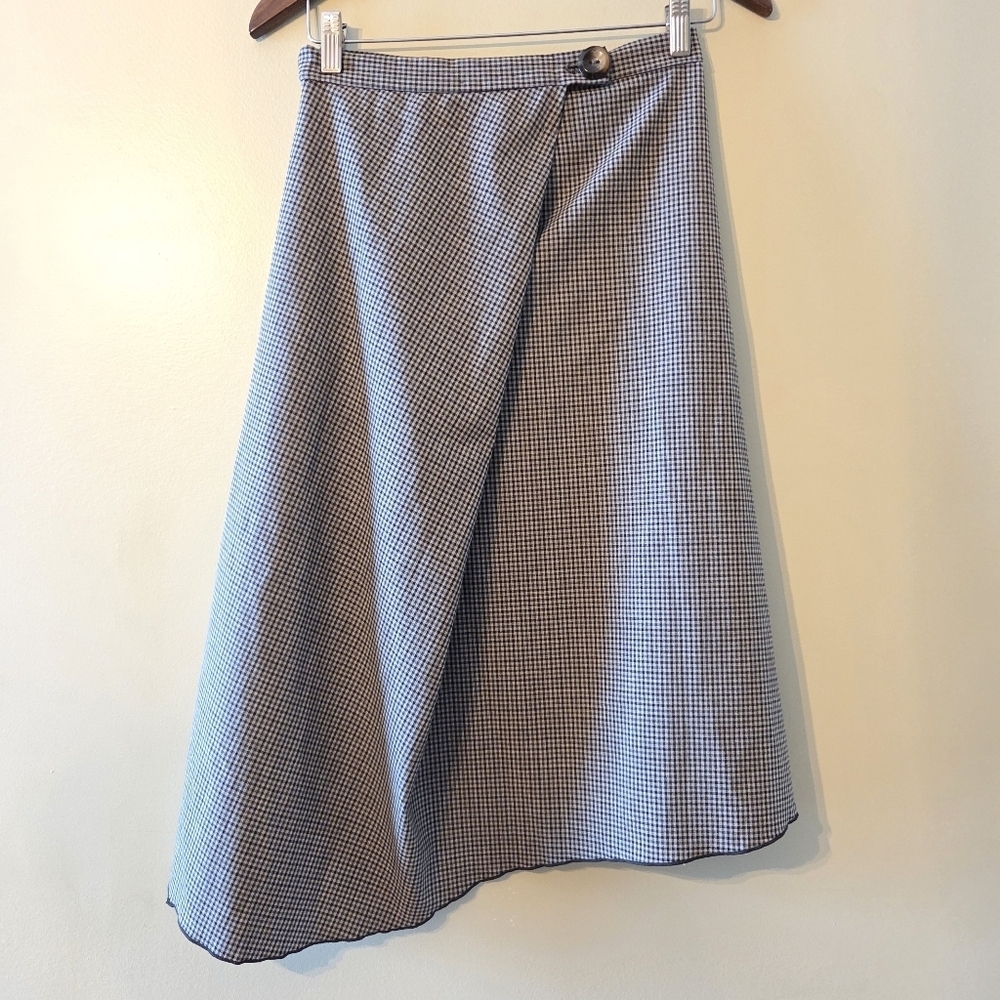 Aritzia Wilfred Houndstooth Wrap Midi Skirt Classic Chic Asymmetrical Size XS - Picture 4 of 12